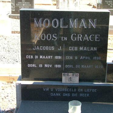 MOOLMAN Jacobus J. 1891-1981 &amp; Grace MALAN 1896-1978