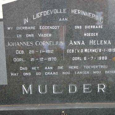 MULDER Johannes Cornelius 1912-1970 &amp; Anna Helena V.D. MERWE 1919-1989