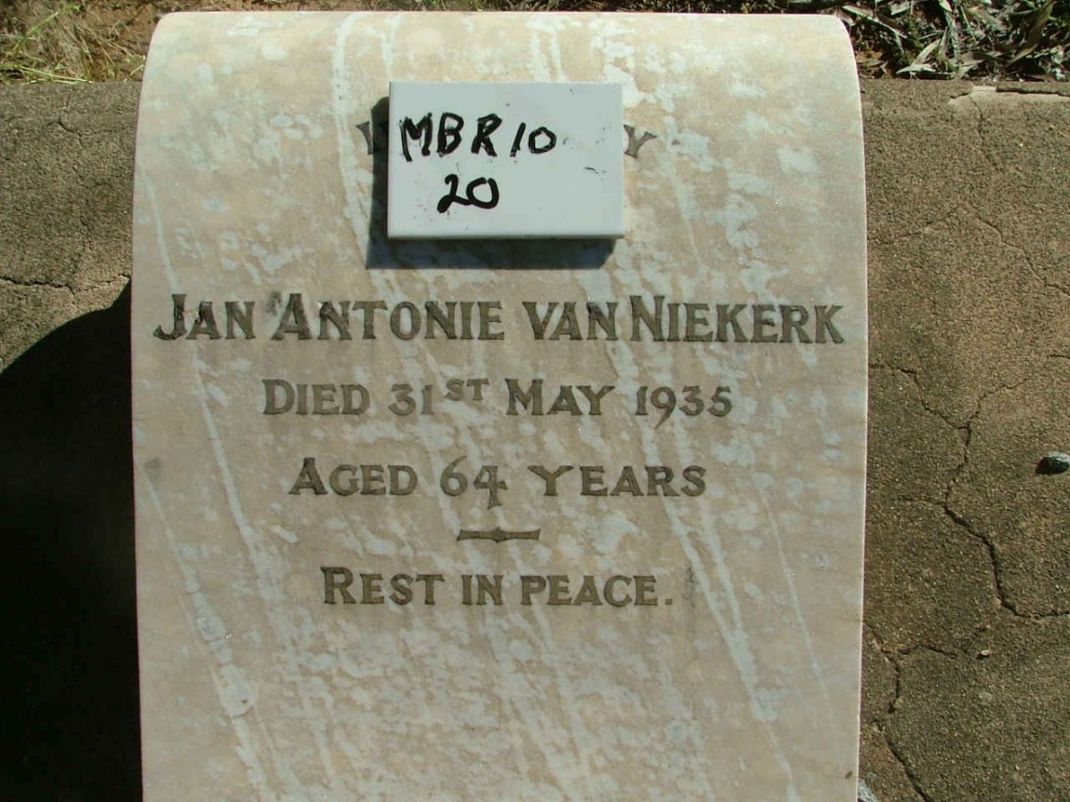 NIEKERK Jan Antonie, van -1935