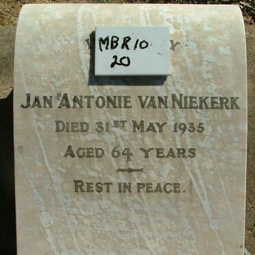 NIEKERK Jan Antonie, van -1935