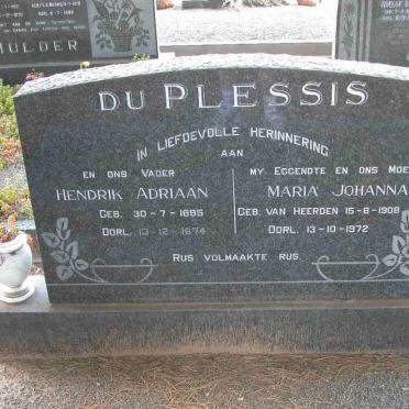 PLESSIS Hendrik Adriaan, du 1895-1974 &amp; Maria Johanna VAN HEERDEN 1908-1972