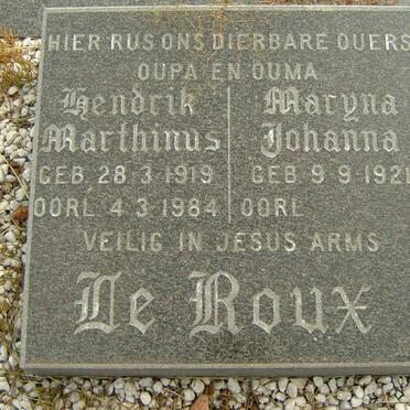ROUX Hendrik Marthinus, le 1919-1984 &amp; Maryna Johanna 1921-