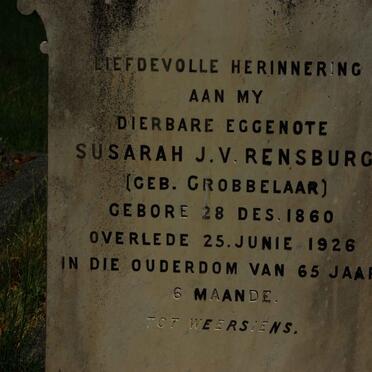 RENSBURG Susarah, J.v. nee Grobbelaar 1860-1926