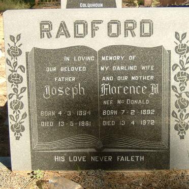 RADFORD Joseph 1894-1981 &amp; Florence M. McDONALD 1892-1972