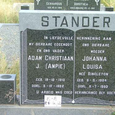 STANDER Adam Christiaan 1910-1982 &amp; Johanna Louisa SINGLETON 1904-1993