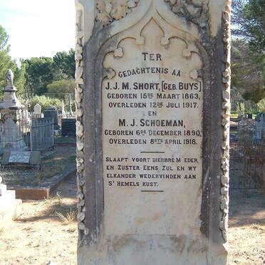 SHORT J.J.M. nee BUYS 1863-1917 :: SCHOEMAN M.J. 1890-1918