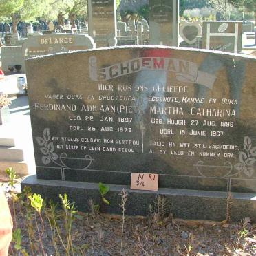 SCHOEMAN Ferdinand Adriaan 1897-1979 &amp; Martha Catharina HOUGH 1896-1967