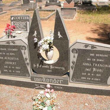 TONDER Jan Albertus Joubert, van 1923-1989 &amp; Anna Francina BLOM 1921-2007