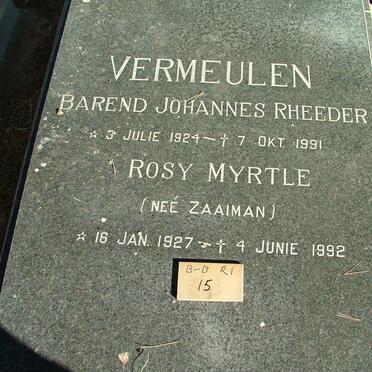 VERMEULEN Barend Johannes Rheeder 1924-1992 &amp; Rosy Myrtle ZAAIMAN 1927-1992