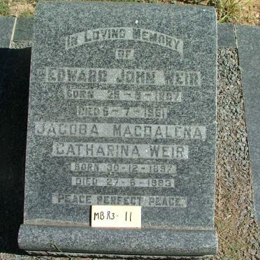 WEIR Edward John 1907-1961 &amp; Jacoba Magdalena Catharina 1897-1983
