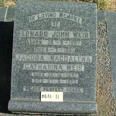 WEIR Edward John 1907-1961 &amp; Jacoba Magdalena Catharina 1897-1983