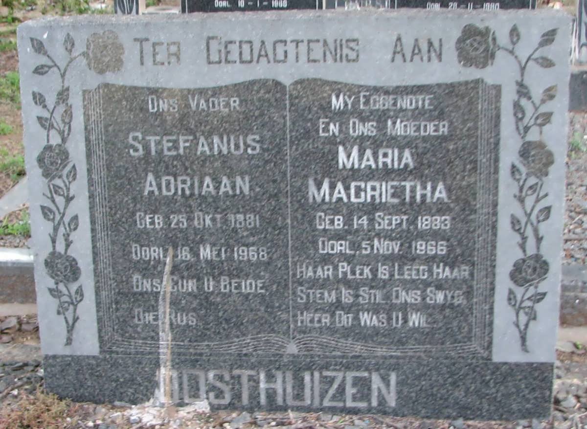 OOSTHUIZEN Stefanus Adriaan 1881-1968 &amp; Maria Magrietha 1883-1966