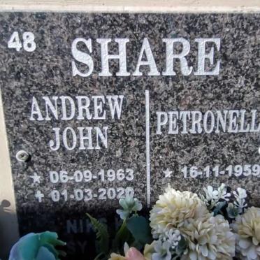 SHARE Andrew John 1963-2020 &amp; Petronella 1959-