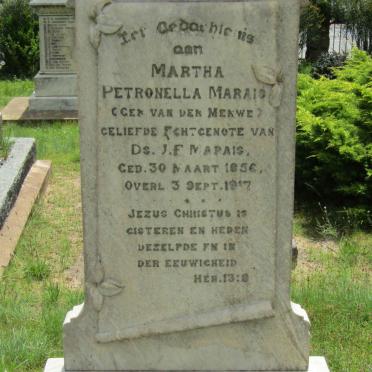 MARAIS Martha Petronella nee VAN DER MERWE 1856-1917