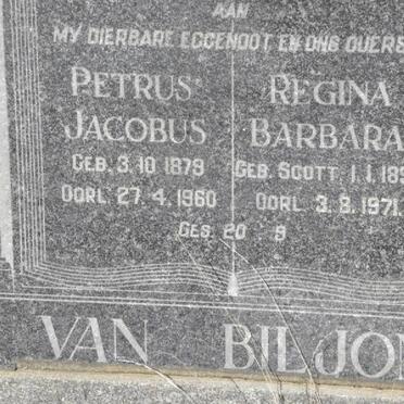 BILJON Petrus Jacobus, van 1879-1960 &amp; Regina Barbara SCOTT 1892-1971