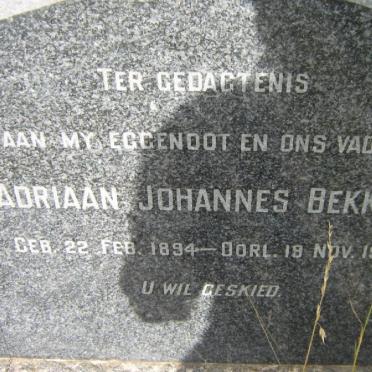 BEKKER Adriaan Johannes 1894-1957