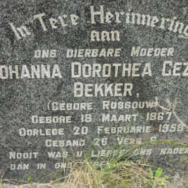 BEKKER Johanna Dorothea Gezina nee ROSSOUW 1867-1958