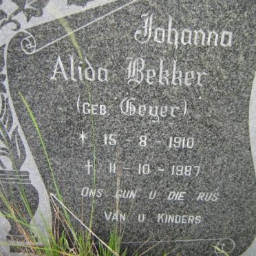 BEKKER Johanna Alida nee GEYER 1910-1987