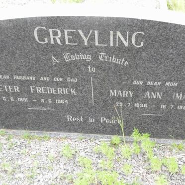 GREYLING Pieter Frederick 1891-1964 &amp; Mary Ann 1896-1969