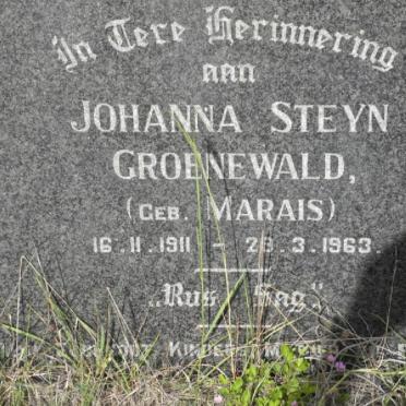 GROENEWALD Johanna Steyn nee MARAIS 1911-1963