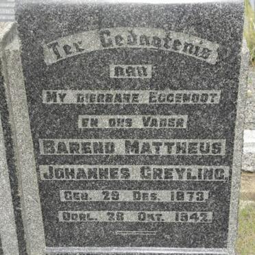 GREYLING Barend Mattheus Johannes 1873-1942