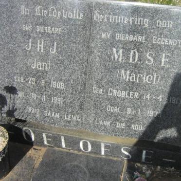 OELOFSE J.H.J. 1908-1991 &amp; M.D.S.E. GROBLER 1917-1973