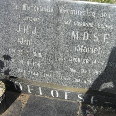 OELOFSE J.H.J. 1908-1991 &amp; M.D.S.E. GROBLER 1917-1973