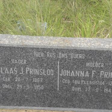 PRINSLOO Nicolaas J.1867-1950 &amp; Johanna F. DU PLESSIS 1874-1944