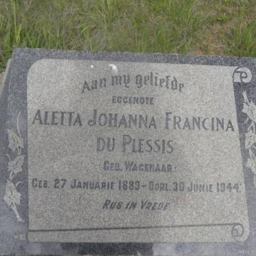 PLESSIS Aletta Johanna Francina, du nee WAGENAAR 1889-1944