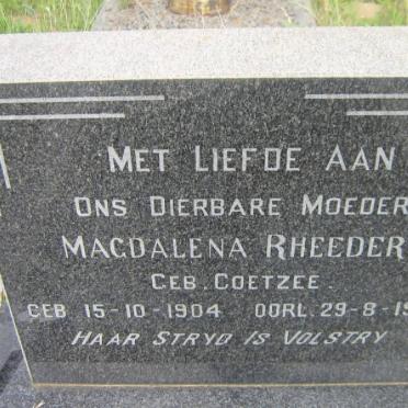 RHEEDER Magdalena nee COETZEE 1904-1960