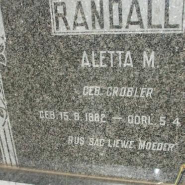RANDALL Aletta M. nee GROBLER 1882-1972