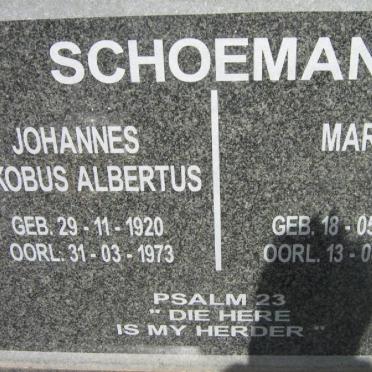 SCHOEMAN Johannes Jakobus Albertus 1920-1973 &amp; Marie 1920-2001