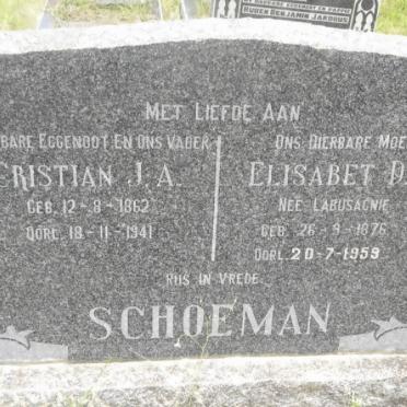 SCHOEMAN Cristian J.A. 1862-1941 &amp; Elisabet D.S. LABUSCAGNE 1876-1959