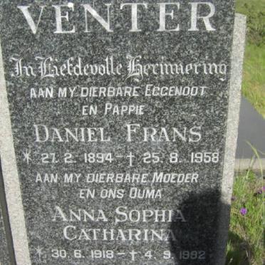 VENTER Daniel Frans 1894-1958 &amp; Anna Sophia Catharina 1918-1992