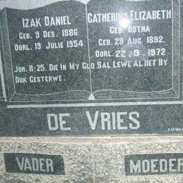 VRIES Izak Daniel, de 1886-1954 &amp; Catherina Elizabeth BOTHA 1892-1972
