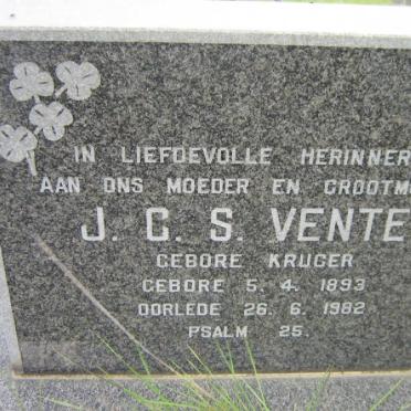 VENTER J.C.S. nee KRUGER 1893-1982