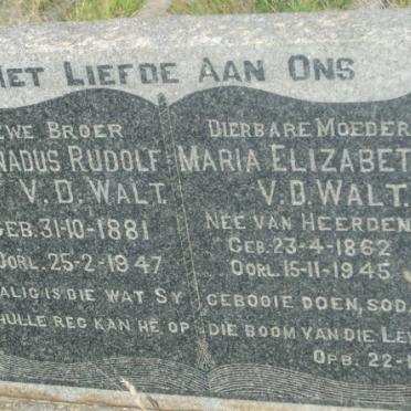 WALT Barnadus Rudolf, v.d. 1881-1947 &amp; Maria Elizabeth VAN HEERDEN 1862-1945