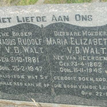 WALT Barnadus Rudolf, v.d. 1881-1947 &amp; Maria Elizabeth VAN HEERDEN 1862-1945