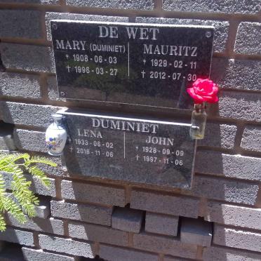 WET Mauritz, de 1929-2012 &amp; Mary DUMINIET 1908-1996 :: DUMINIET John 1928-1997 &amp; Lena 1933-2018