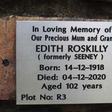 ROSKILLY Edith formerly SEENEY 1918-2020