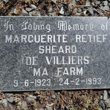 SHEARD Marguerite Retief nee DE VILLIERS 1923-1993