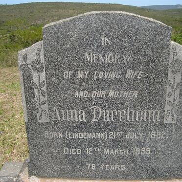 DURRHEIM Anna born LINDEMANN 1882-1959