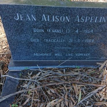 ASPELING Jean Alison nee EVANS 1954-1984