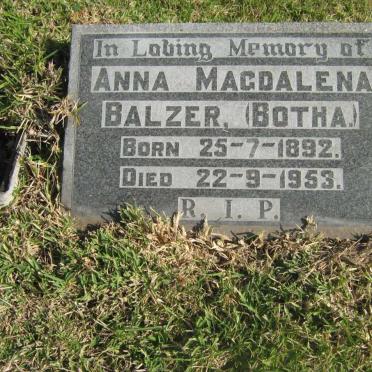 BALZER Anna Magdalena nee BOTHA 1892-1953