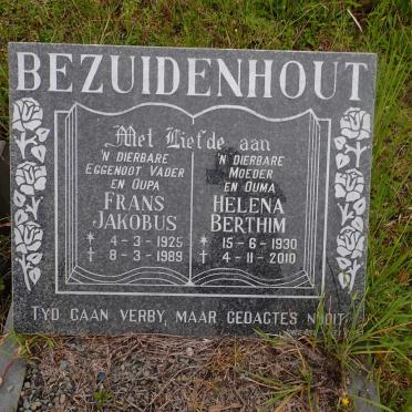 BEZUIDENHOUT Frans Jakobus 1925-1989 &amp; Helena Berthim 1930-2010