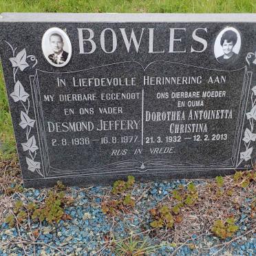BOWLES Desmond Jeffrey 1936-1977 &amp; Dorothea Antoinetta Christina 1932-2013