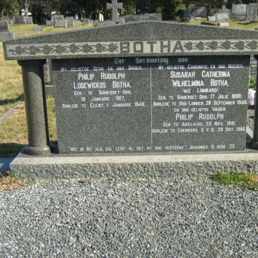 BOTHA Philip Rudolph Lodewickus 1917-1948 &amp; Susarah Catherina Wilhelmina LOMBARD 1888-1946 :: BOTHA Philip Rudolph 1881-1960