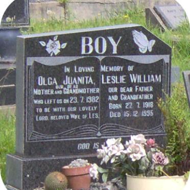 BOY Leslie William 1918-1995 &amp; Olga Juanita -1982