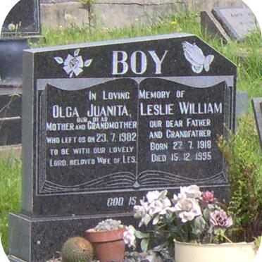 BOY Leslie William 1918-1995 &amp; Olga Juanita -1982