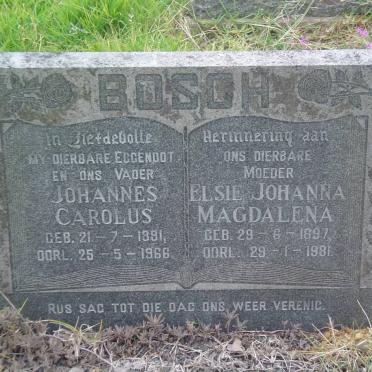 BOSCH Johannes Carolus 1891-1966 &amp; Elsie Johanna Magdalena 1897-1981